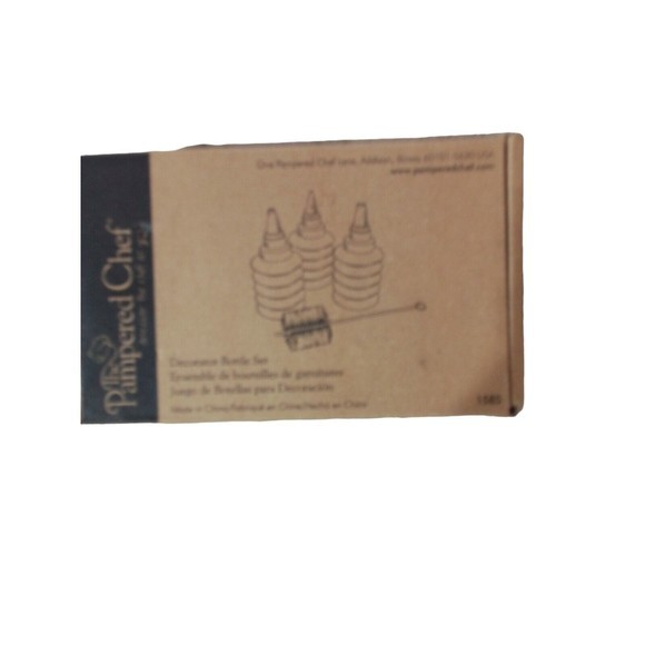Pampered Chef Decorated Bottle Set Three Bottles With Brush And Original Box - Picture 7 of 16